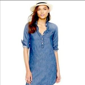 J. Crew Blue Chambray Roll Tab Long Sleeve Henley Pocket Shirt Dress Size 2